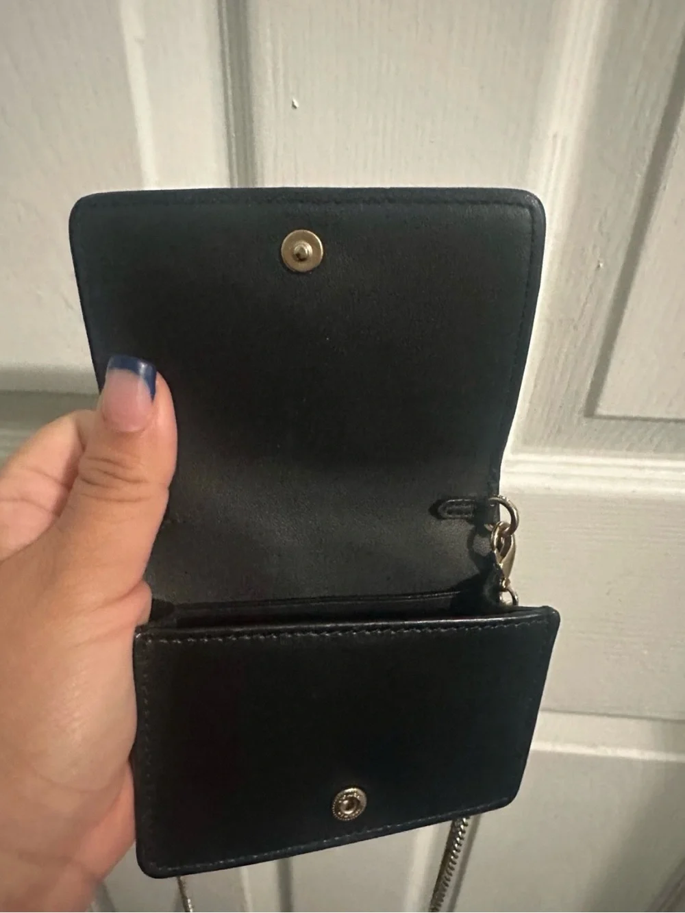 COACH Dark Brown Pebbled Leather Wallet with Gold logo & chain